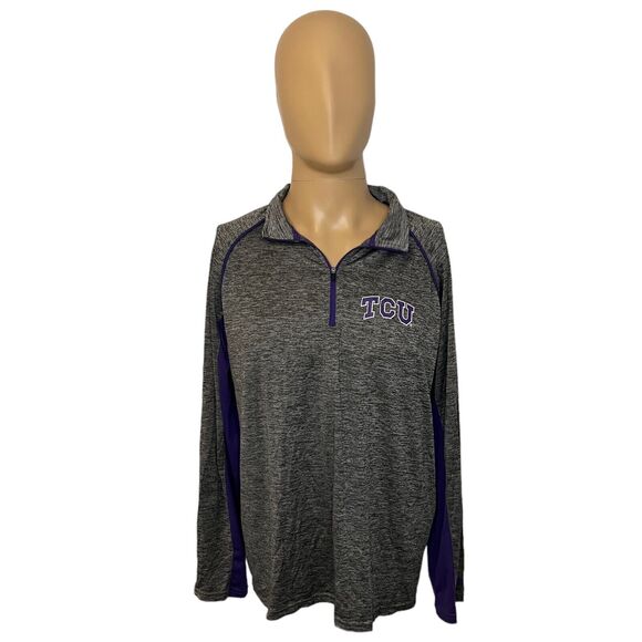 TCU Horned Frogs Sweater Mens Large Gray 1/4 Zip Pullover Shirt Football NCAA - Picture 2 of 7